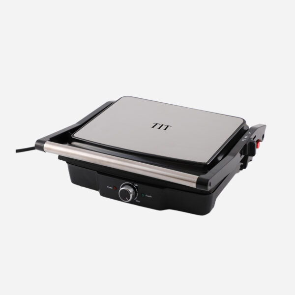 TIT Contact Grill, 2200W Electric Panini Press, 180° Opening, Cool-Touch Handle, Temperature Control, Black - TS-167A