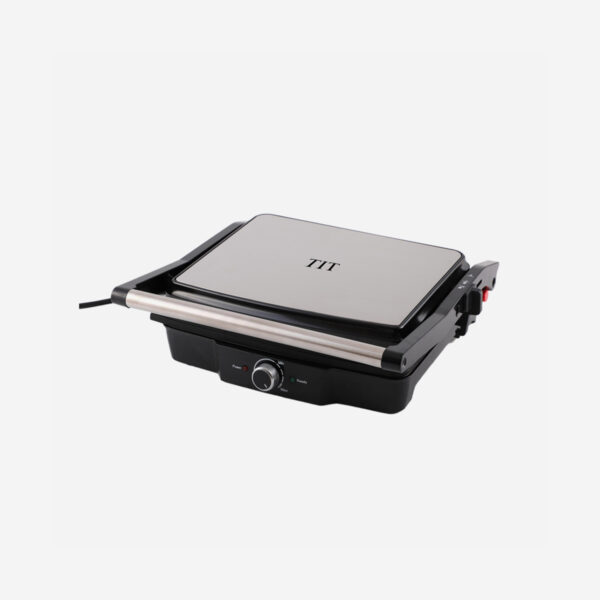TIT Contact Grill, 2200W Electric Panini Press, 180° Opening, Cool-Touch Handle, Temperature Control, Black - TS-167A