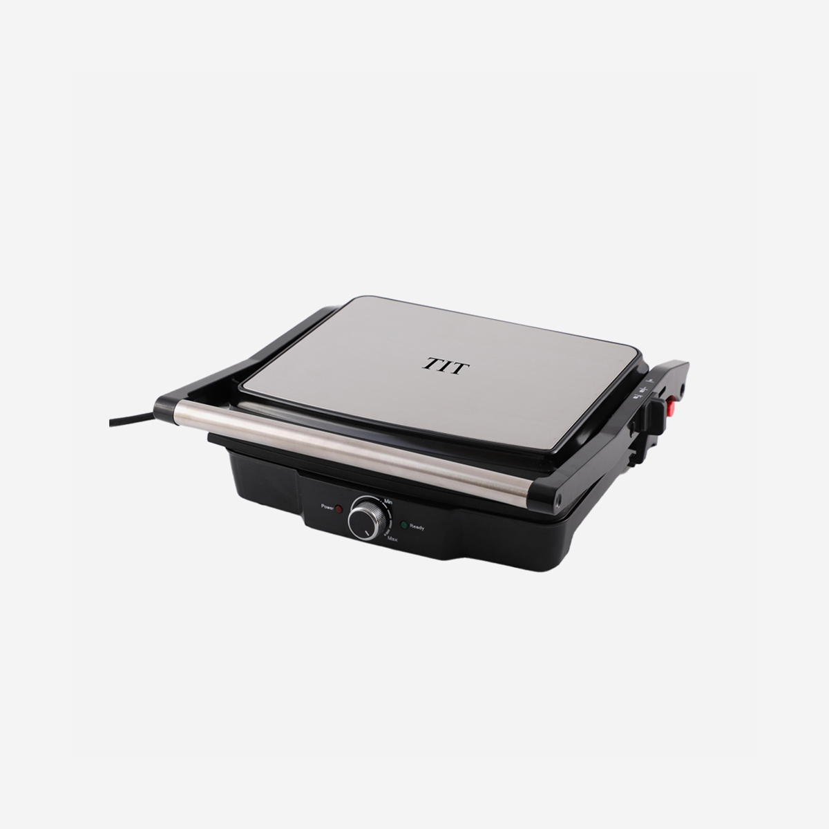 TIT Contact Grill, 2200W Electric Panini Press, 180° Opening, Cool-Touch Handle, Temperature Control, Black - TS-167A